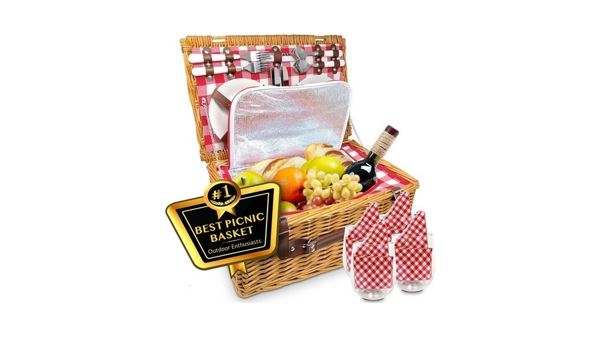 Nature Gear Picnic Basket, Wicker Basket With Handle For Outdoors,