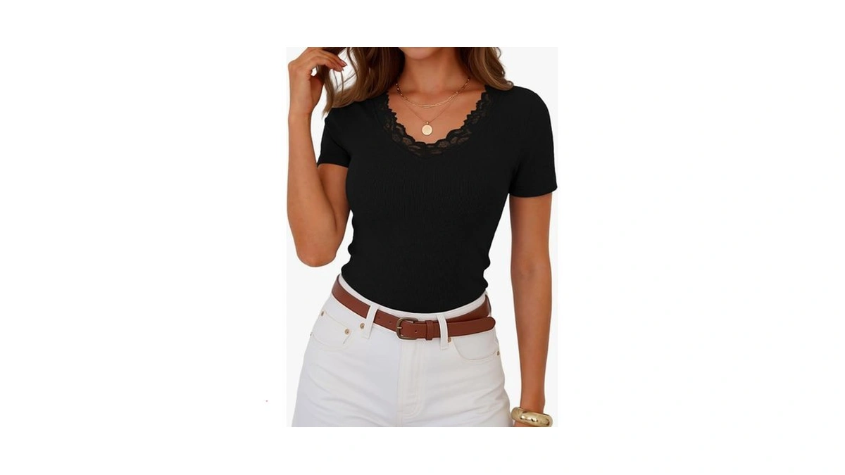 Gkbk Short Sleeve Black Tops For Women Lace V Neck