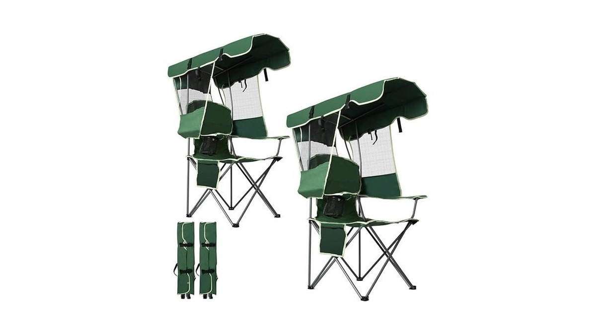 Romswi Folding Canopy Beach Camping Chairs For Adult 2 Pack,