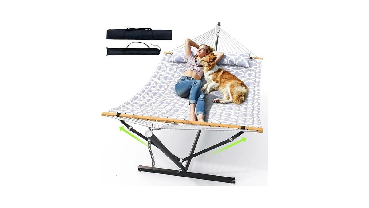 Anagoo Double Hammock With Stand, Heavy Duty Outdoor Hammock For