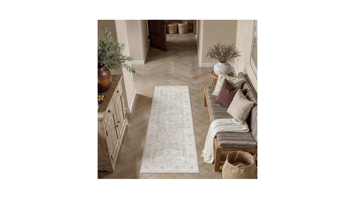 Hugear 2x6 Runner Rug Washable Beige Grey Hallway Bedroom Living
