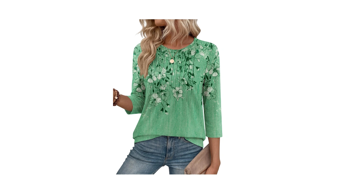 Zeagoo Ladies 3/4 Sleeve Tunic Fall Shirts Boho Floral Blouses