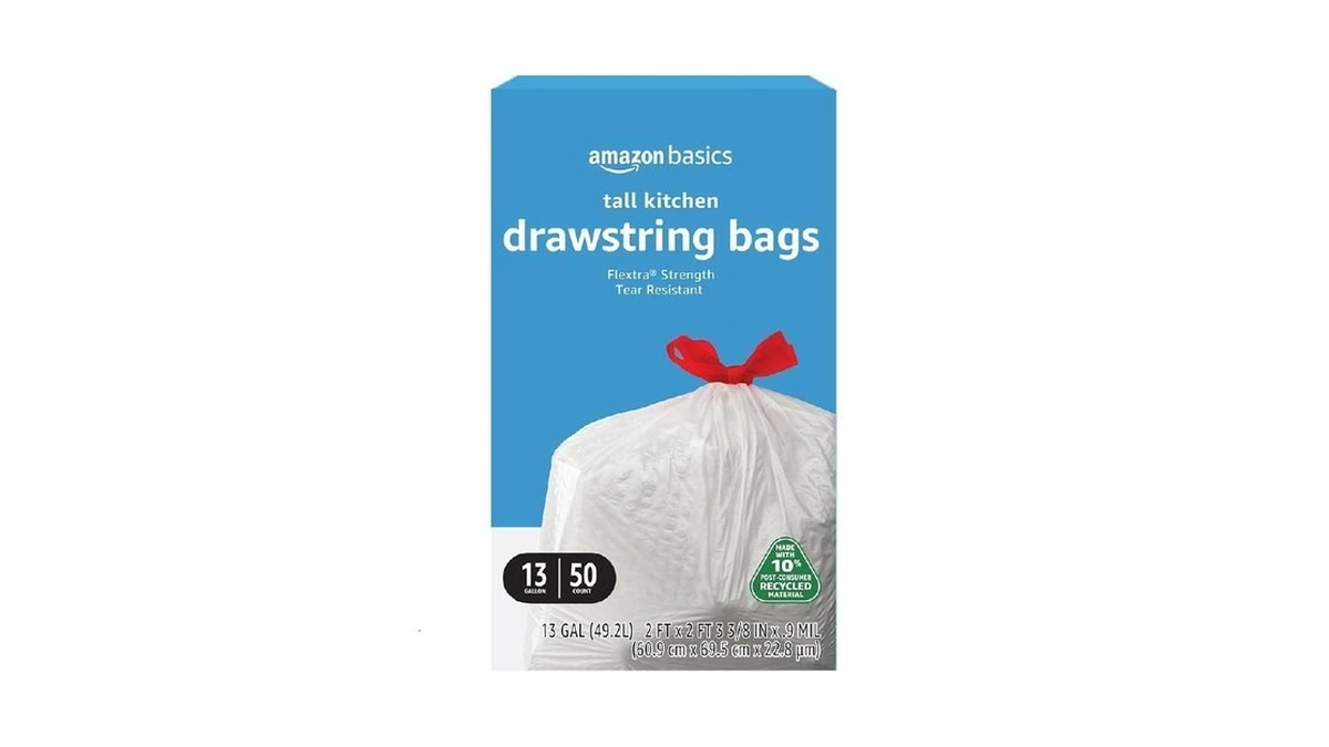 Amazon Basics 13 Gallon Tall Kitchen Drawstring Trash Bags, Flextra