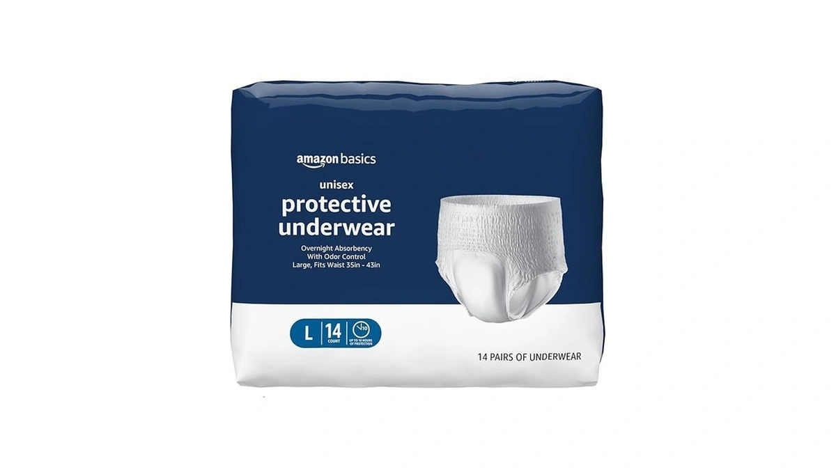 Amazon Basics Unisex Adult Incontinence Protective Underwear, Overnight Absorbency, Moisture-wicking,