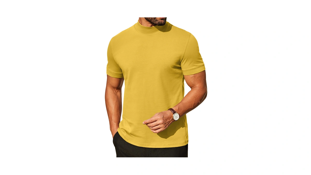 Coofandy Mock Turtleneck For Men Heavy Weight Cotton Short Sleeve
