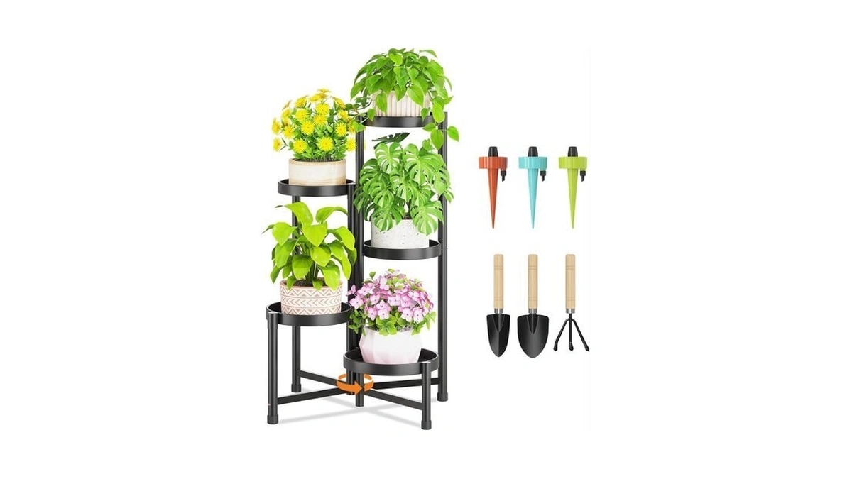 Laszola 5 Tiered Folding Tall Plant Stand Indoor For Multiple