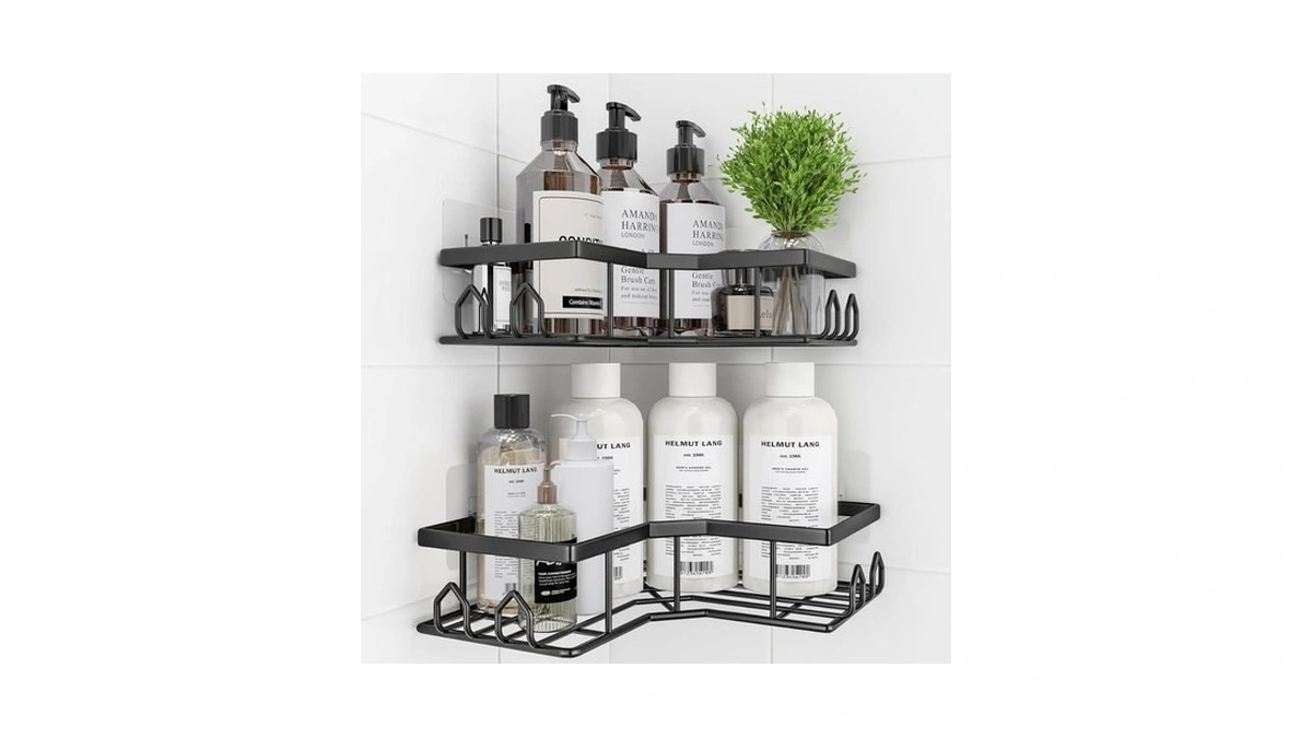Qhmchldz Adhesive Shower Caddy, 2 Pack Corner Bath Organizer, Rustproof