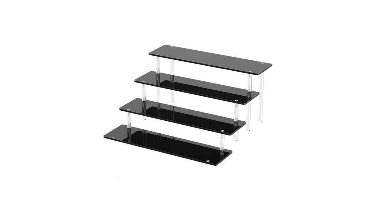 4 Tier Acrylic Display Risers, Black Perfume Organizer Stand, Large