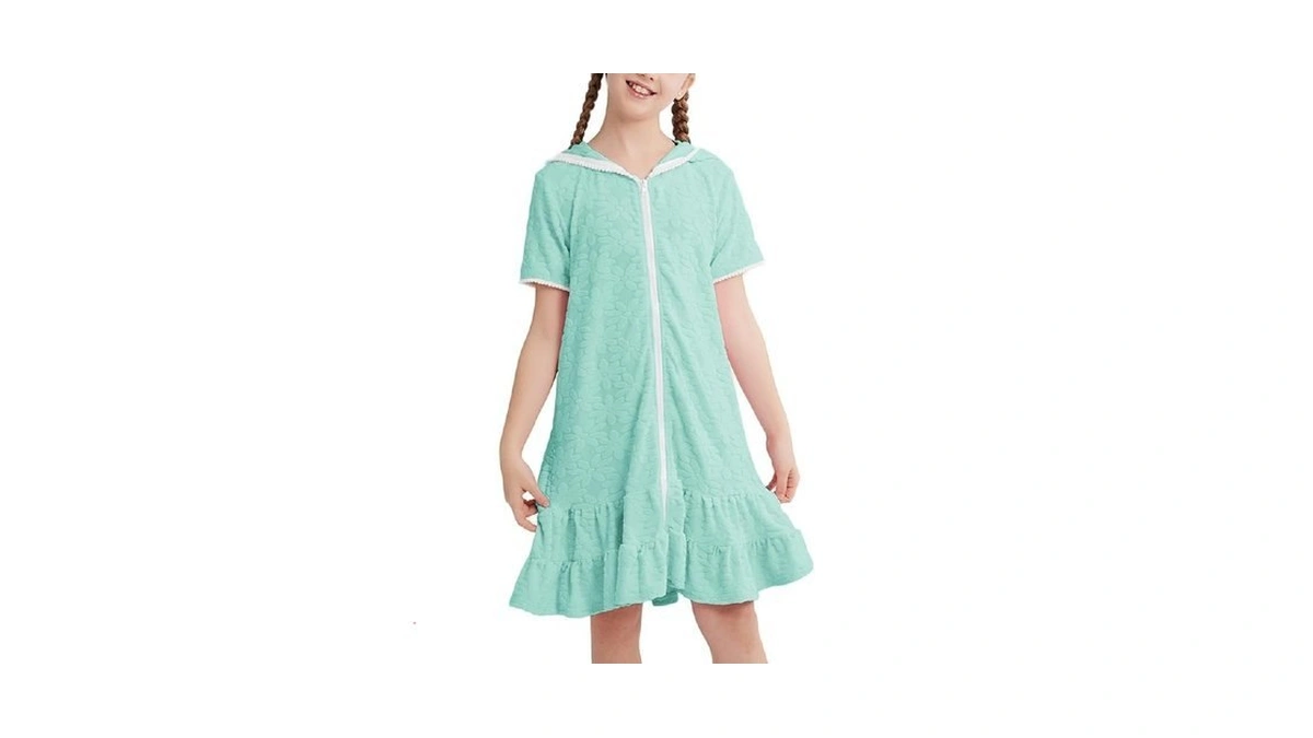Weixinbuy Girls Swim Cover Up Kids Swimsuit Terry Zip Up