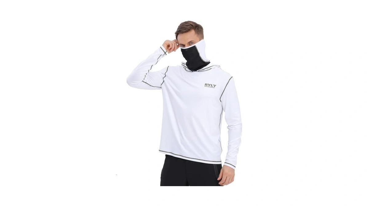Mens Fishing Shirts,long Sleeve Rash Guard Hooded Shirt With Mask