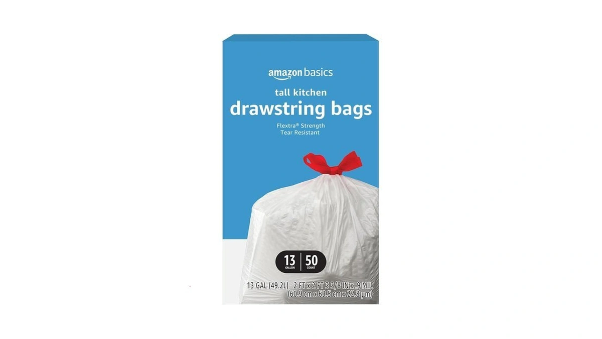 Amazon Basics Flextra Tall Kitchen Drawstring Trash Bags, 13 Gallon,