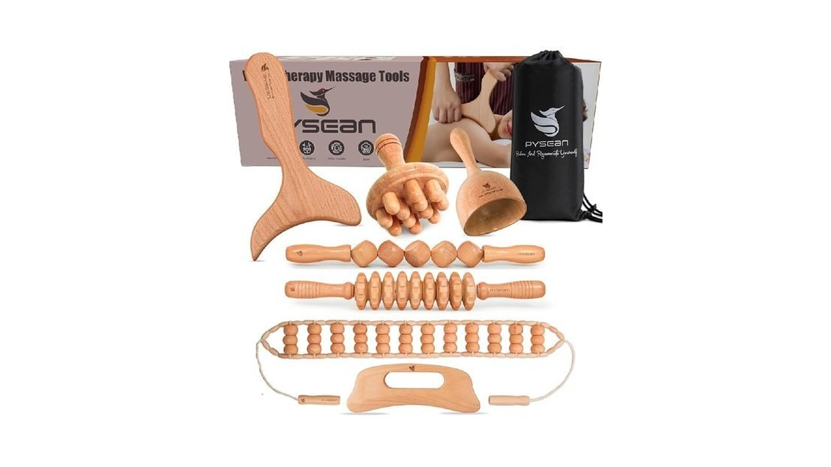 Pysean Wooden Massage Tool Set, 7-piece Body Massage Kit For