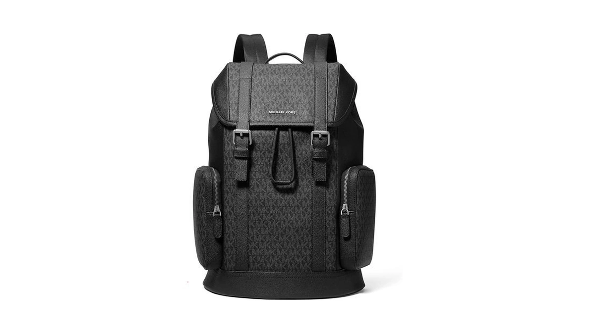 Michael Kors Men's City Buckle Backpack, Gunmetal-hardware/signature/black