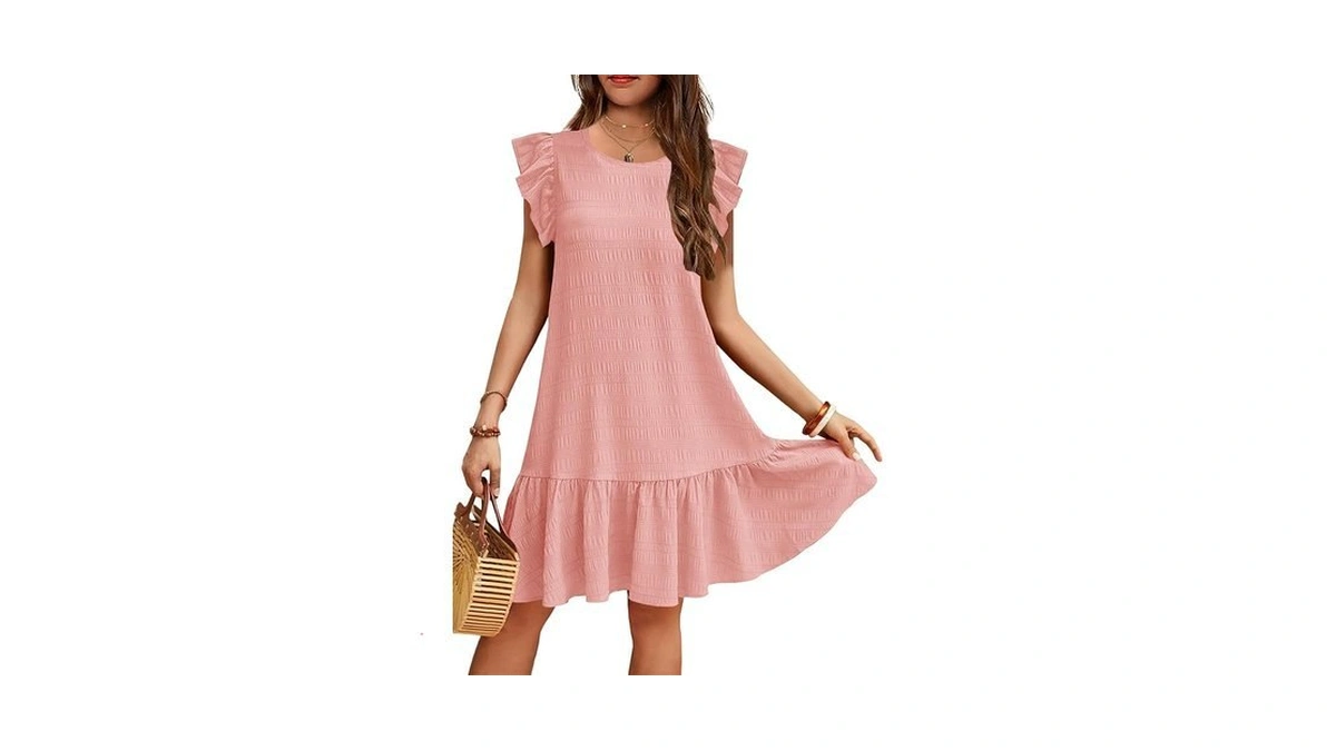 Yovion Girls Summer Boho Flutter Sleeve Crew Neck Ruffle Tiered
