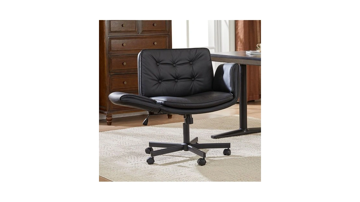 Amseatec Criss Cross Office Chair, Pu Leather Vanity Chair With