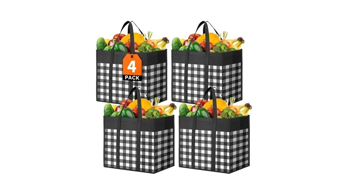 Wowbox Reusable Grocery Bags,4-pack, Foldable Reusable Shopping Tote Bags Bulk