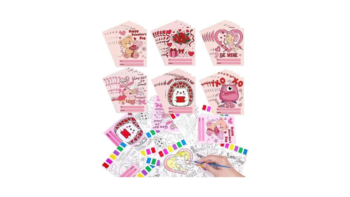 Zealor 144-pieces Valentines Day Cards Watercolor Coloring Book, 36 Sets