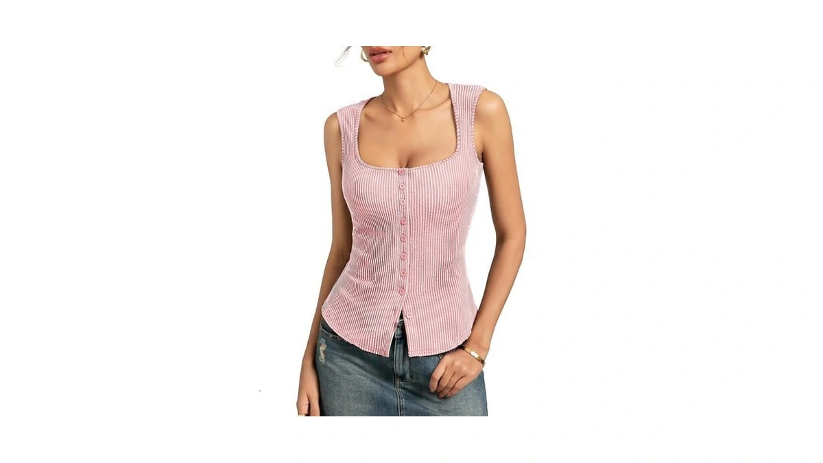 Kate Kasin Light Pink Ribbed Knit Tank Tops For Women,