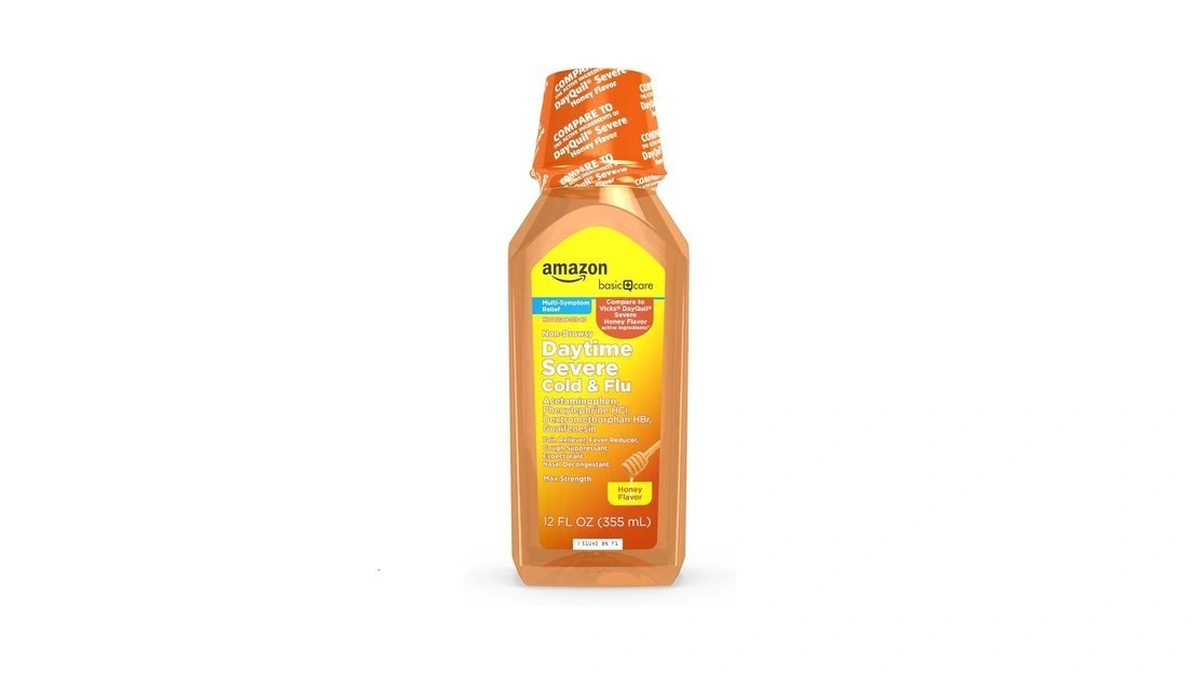 Amazon Basic Care Maximum Strength Daytime Honey Flavor Severe Cold