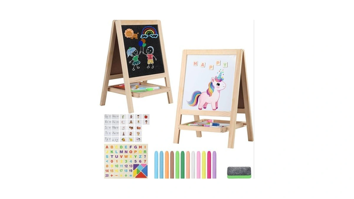 Tabletop Painting Wooden Art Easel For Kids - 4-in-1 Double-sided