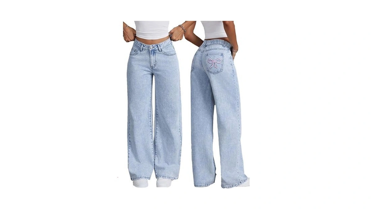 Girls Baggy Wide Leg Jeans Y2k Streetwear, High Elastic Waist