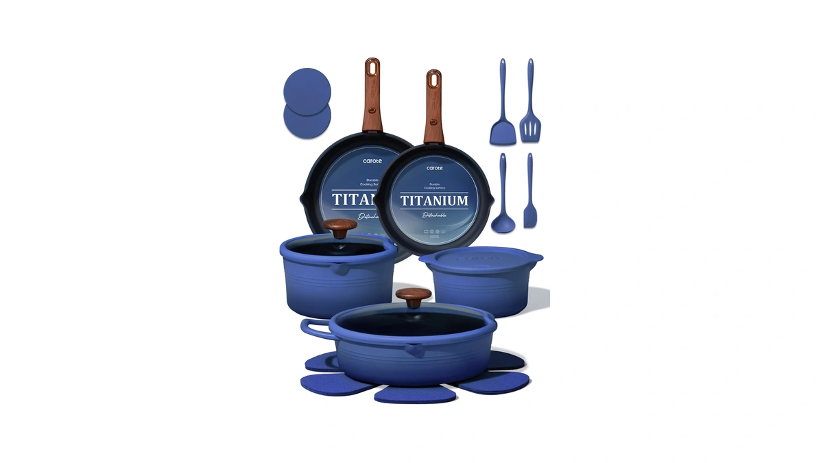 Carote 20pcs Titanium Cookware Set, Pots And Pans Set Non