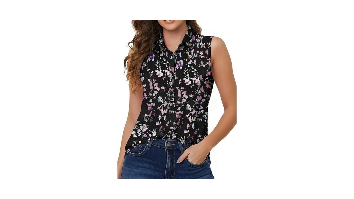 Tolovic Wrinkle Free Womens Sleeveless Button Down Shirts For Women