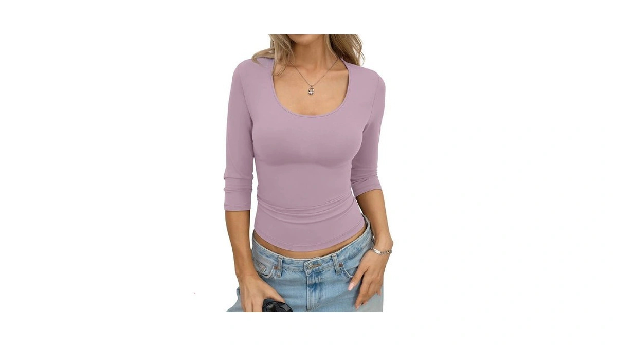 Eachyes Womens 3/4 Length Sleeve Scoop Neck Tops Casual Slim