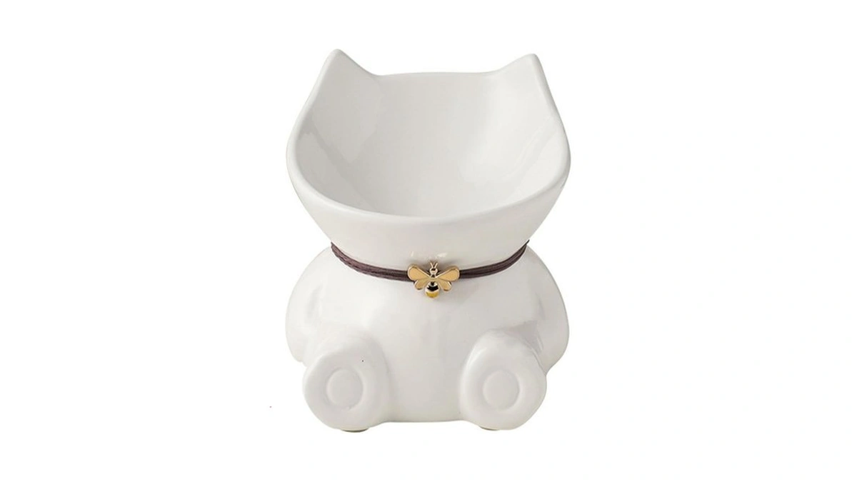 Disoza Ceramic 5.8 Inch White Cute Elevated Food Bowls Raised