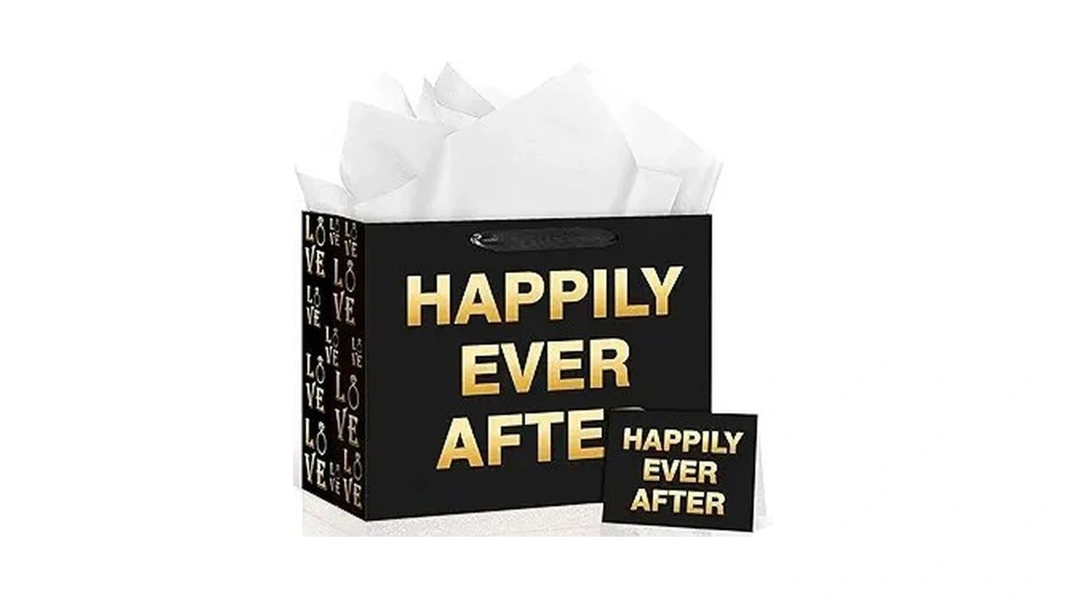 Happily Ever After Wedding Gift Bag - Elegant Black &