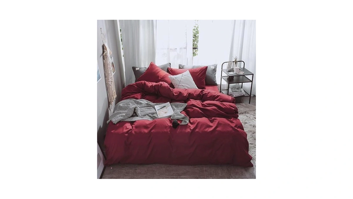 Pureant Burgundy Comforter Sets Queen Size Wine Red Bedding Comforters
