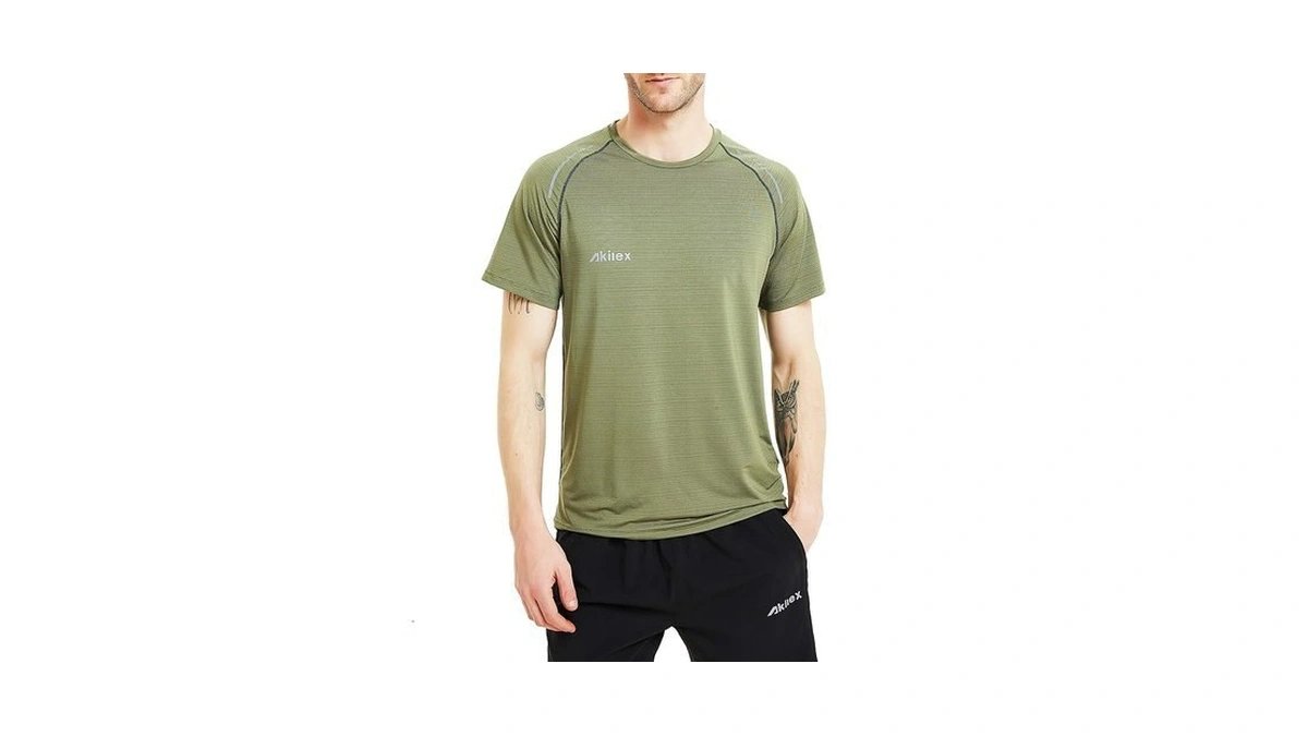 Akilex Mens Running Dry Fit T-shirt Athletic Outdoor Short Sleeve