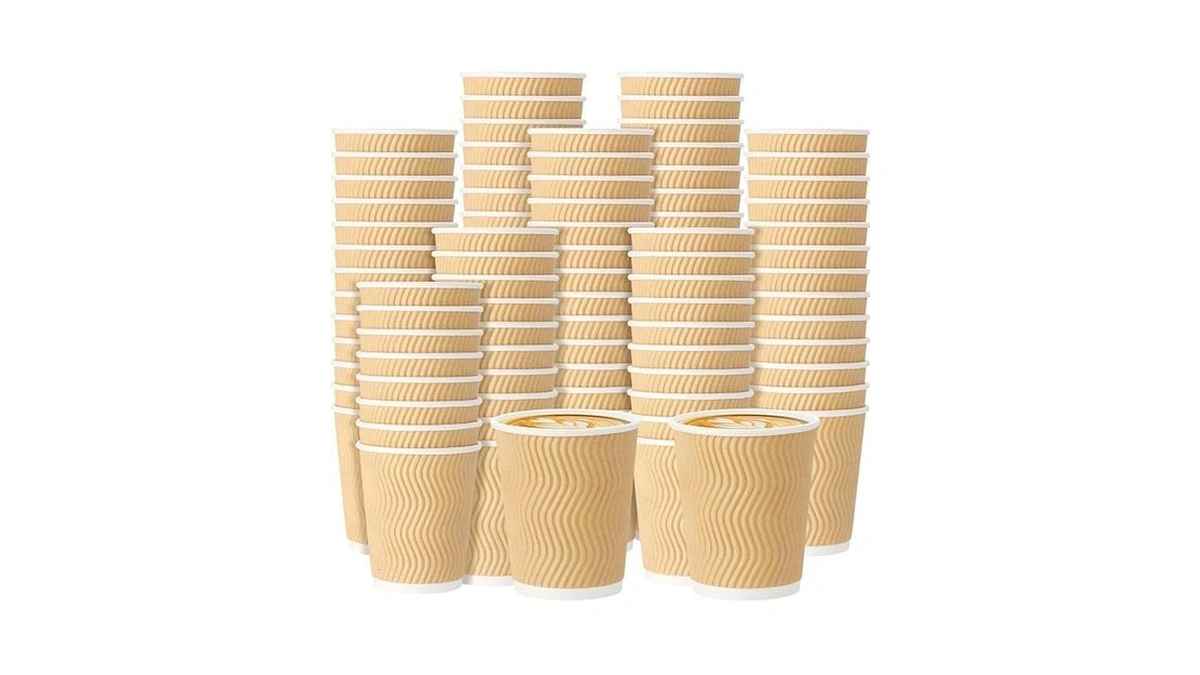 Funnymoom 200 Pack 8 Oz Disposable Coffee Cups Yellow Insulated
