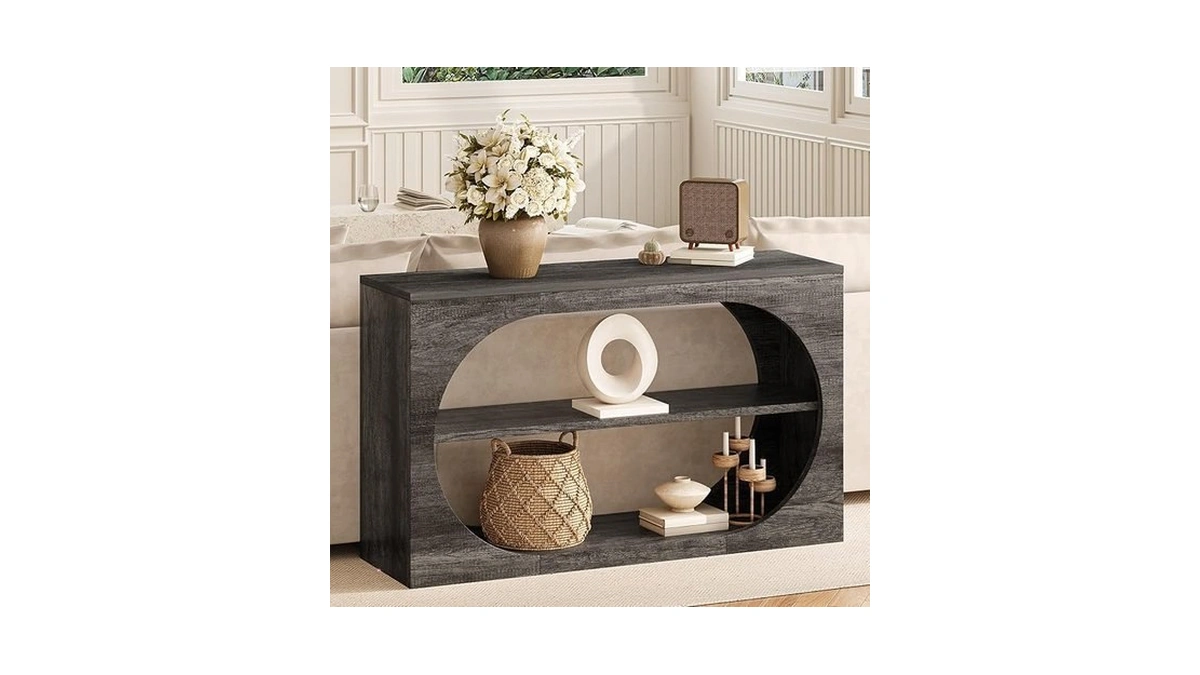 Tarnorci Console Table, 55-inch Entryway Tables 3-tier Wood Narrow Sofa