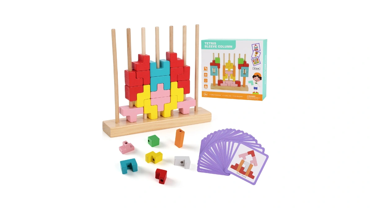 Coziyee Wooden Stacking Puzzle Toy, 3d Colorful Wood Russian Blocks