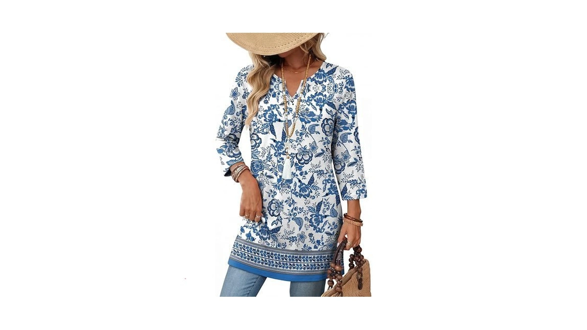Ofeefan Women's 3/4 Sleeve Tops Summer Clothes For Women Floral