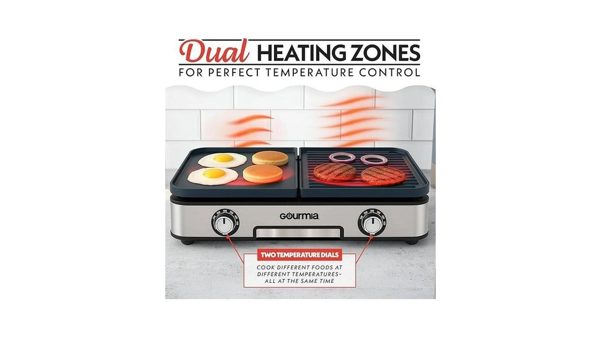 Gourmia 3-in-1 Indoor Grill & Griddle Electric Combo – Dual