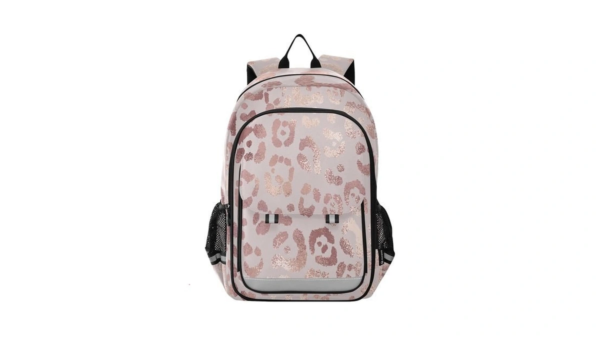 Alaza Rose Gold Leopard Cheetah Print Pink School Backpacks For