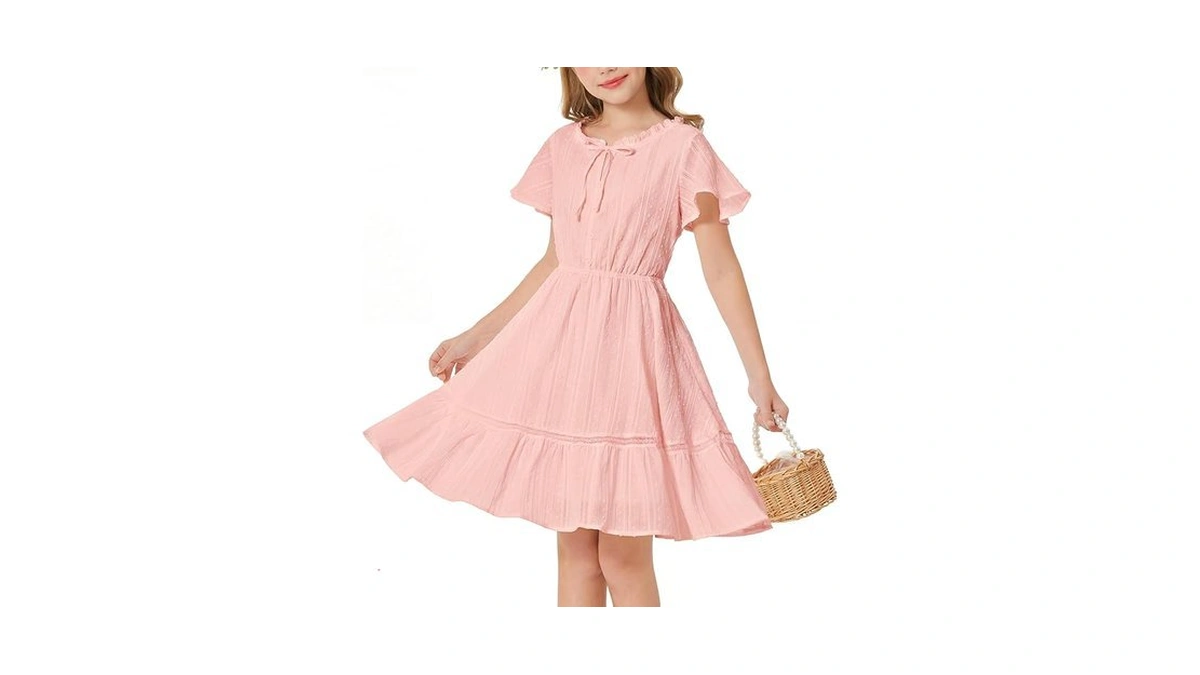 Grace Karin Girls Pink Easter Dress Swiss Dot Cotton Casual
