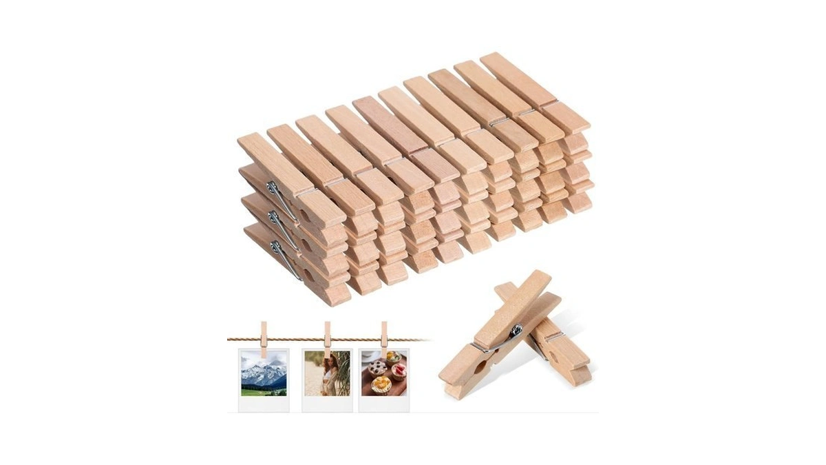 50 Pack Wooden Clothespins, 1.9in/4.8cm Sturdy Clothes Pins Wooden, Portable