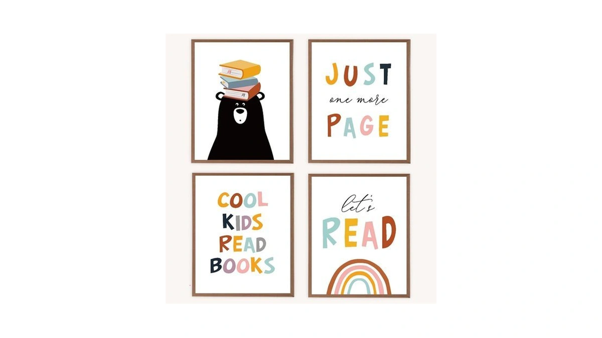 Vnwek Let's Read Cool Kids Read Books Wall Art Poster