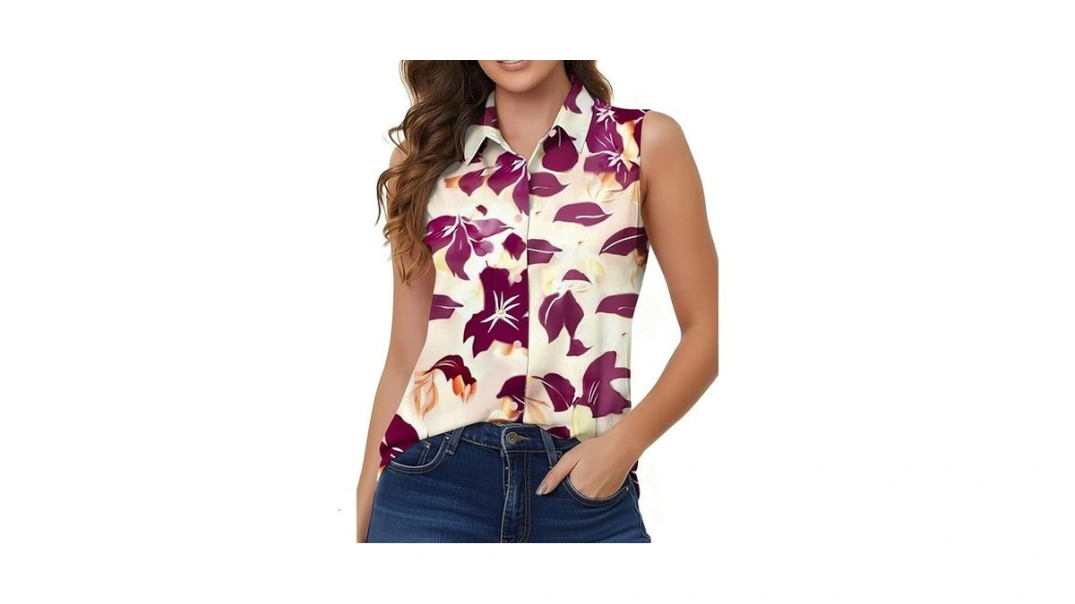 Tolovic Wrinkle Free Womens Sleeveless Button Down Shirts For Women