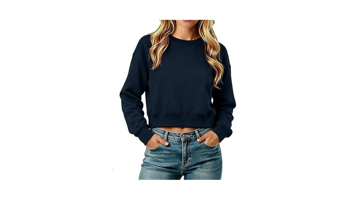 Letsee Cropped Sweatshirt For Women Oversized Crewneck Cotton Long Sleeve