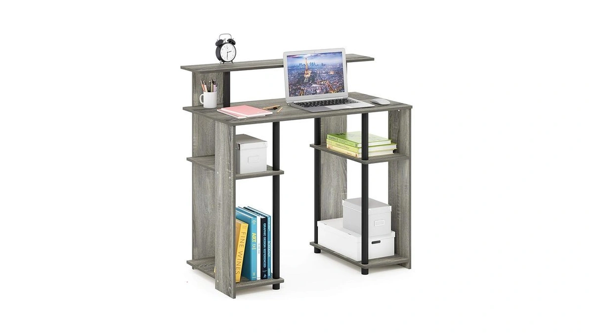Furinno Jaya Simple Design Computer Writing Desk, French Oak Grey/black