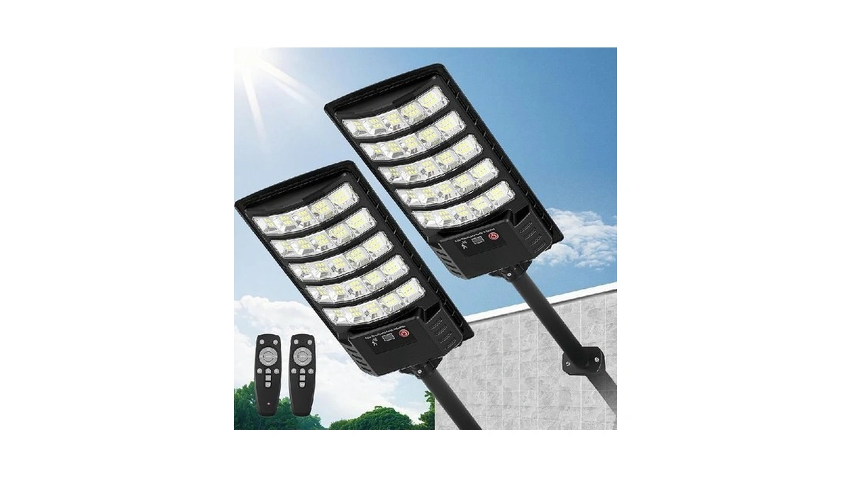 Fowseek Solar Street Lights Outdoor Waterproof, 2 Pack High Lumen