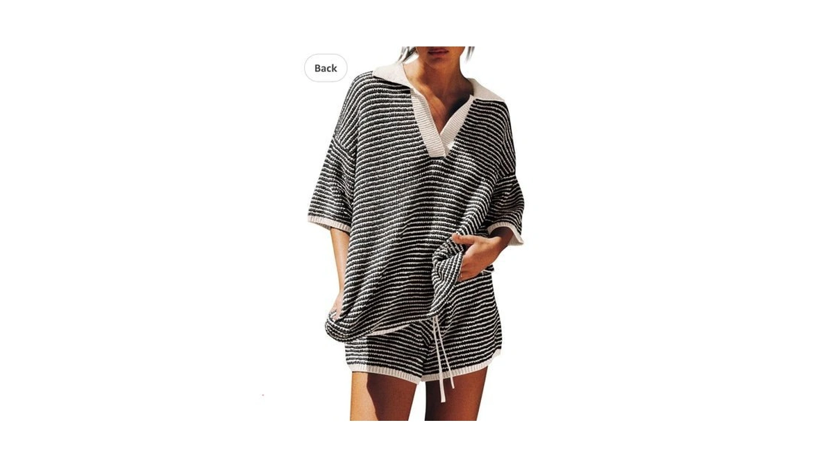 Tankaneo Womens Sweater Set 2 Piece Outfits Oversized 3/4 Sleeve
