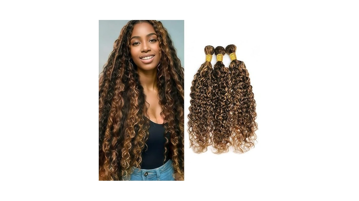 Kodrhar Highlight Brown Bundles Human Hair Curly 20 22 24