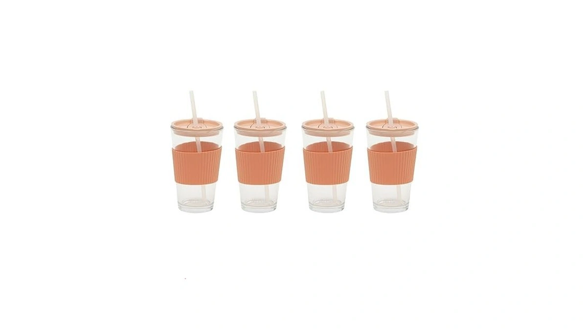Mr. Coffee Sip Savvy 4-pack 15oz Blush Pink Glass Tumblers