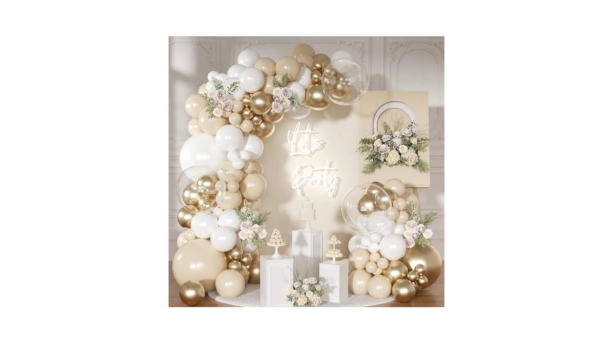 Nuttybash White And Gold Balloon Arch Kit, Metallic Gold And