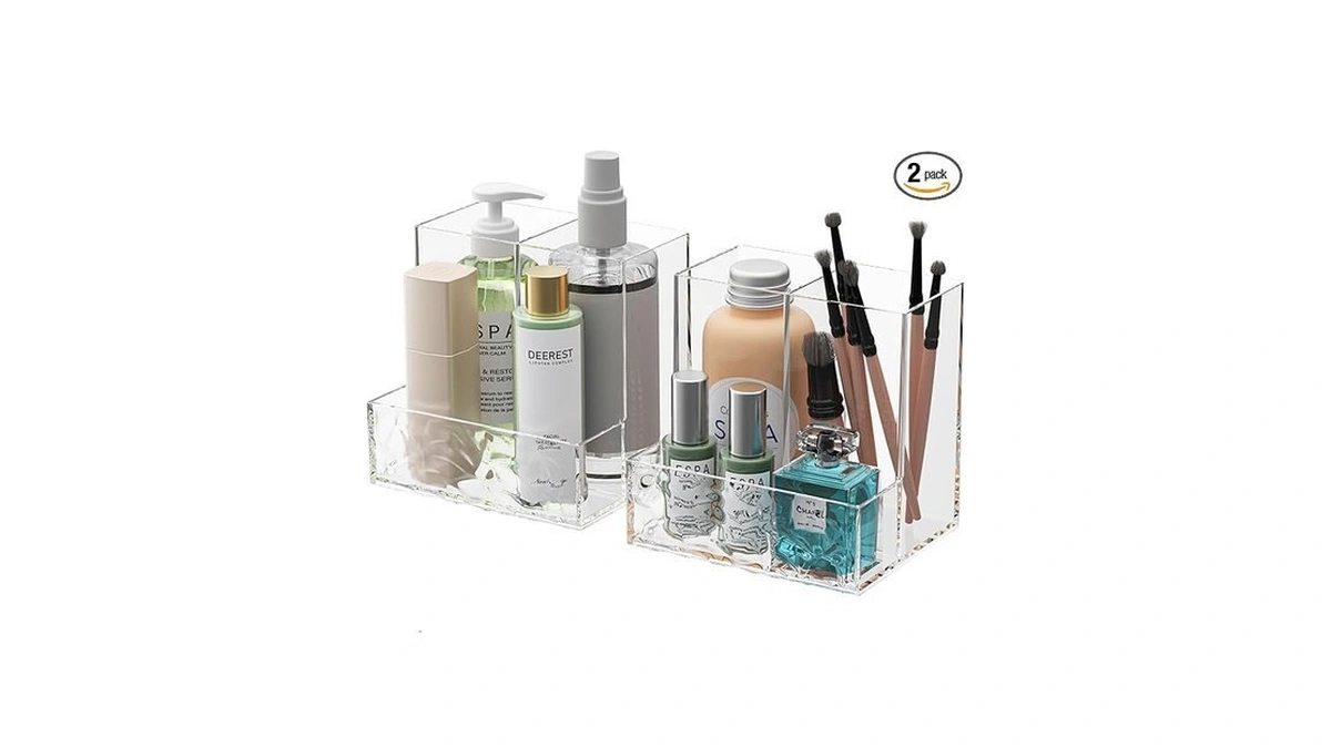 Maxset Clear Plastic Countertop Vanity Makeup Organizer, 2-pieces Vertical Storage